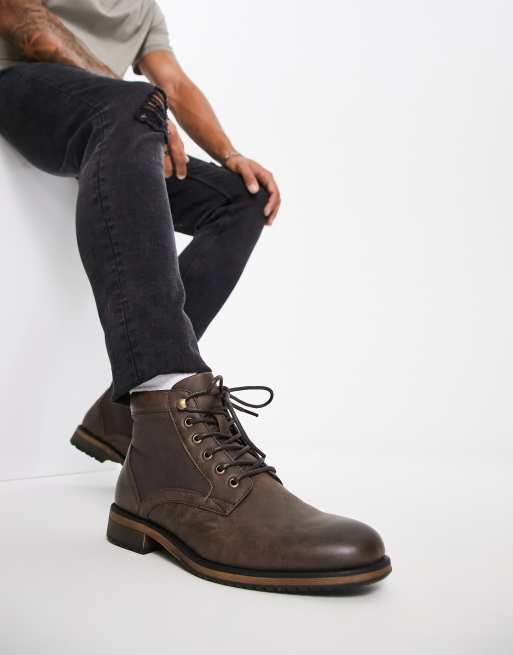 Asos brown leather clearance boots