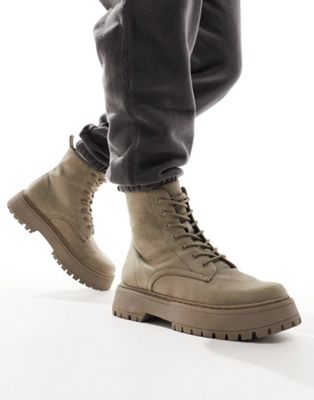  lace up boot  faux suede with raised chunky sole