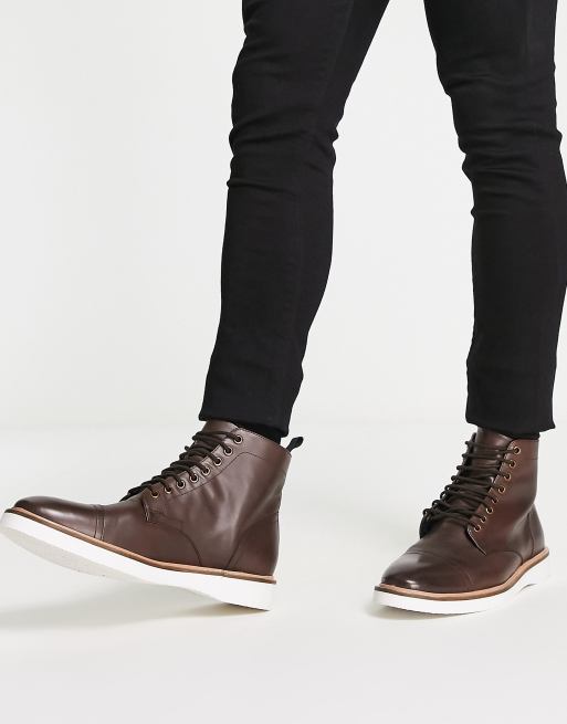 flat brown lace up boots