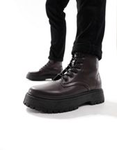 ASOS DESIGN lace up boots in black faux leather with chunky sole
