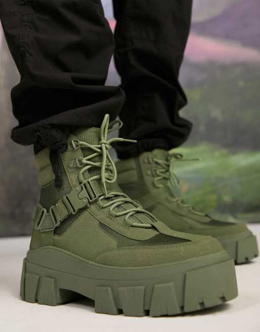 green lace up boots