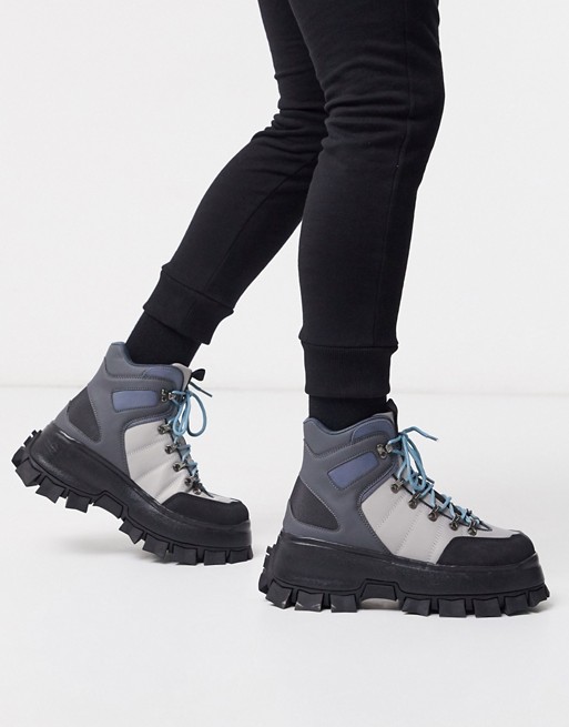 ASOS DESIGN lace up boot in multi grey on chunky sole