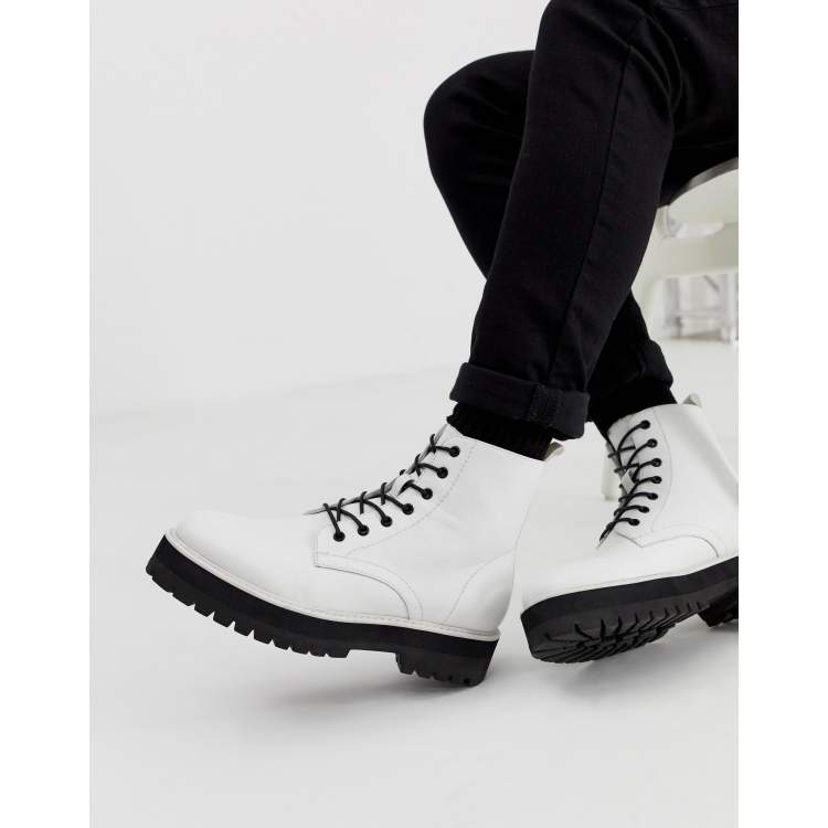 エイソス ASOS DESIGN lace up boots in black leather with white