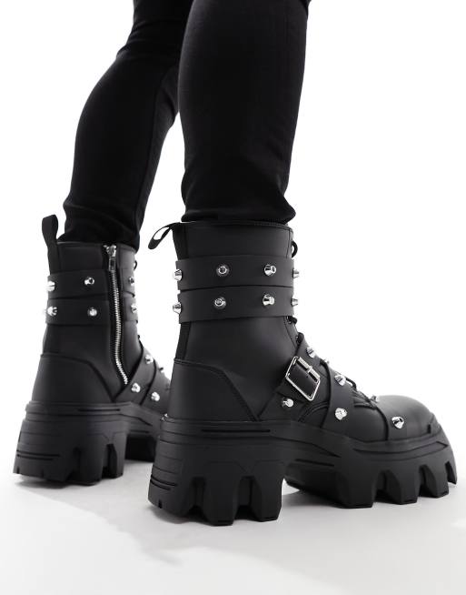 Asos black studded on sale boots