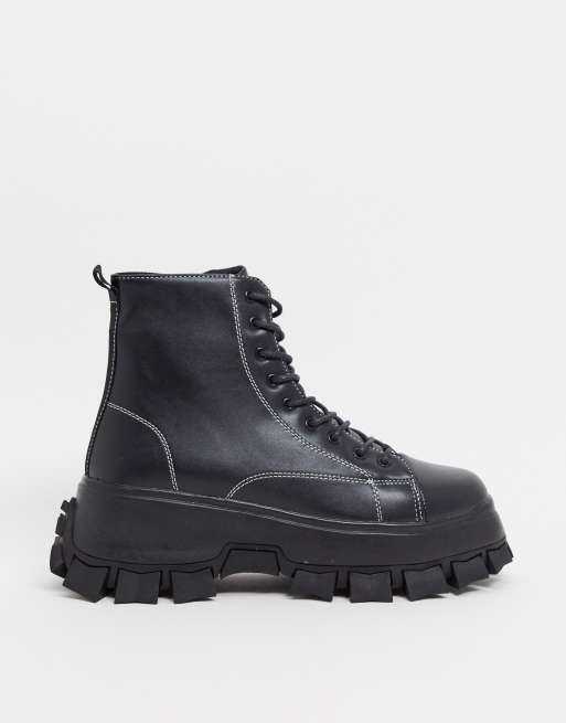 asos design alton leather lace up boots in black