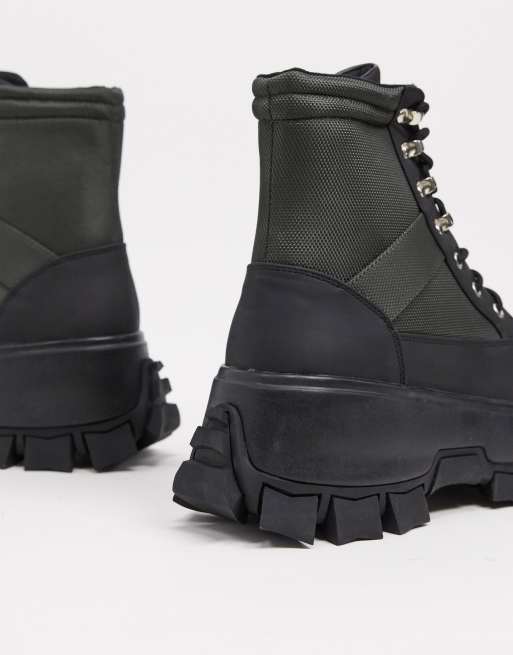 Asos design lace up boots in hot sale black leather with chunky sole