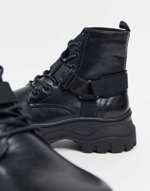 Asos design lace up boots sale in black leather with chunky sole