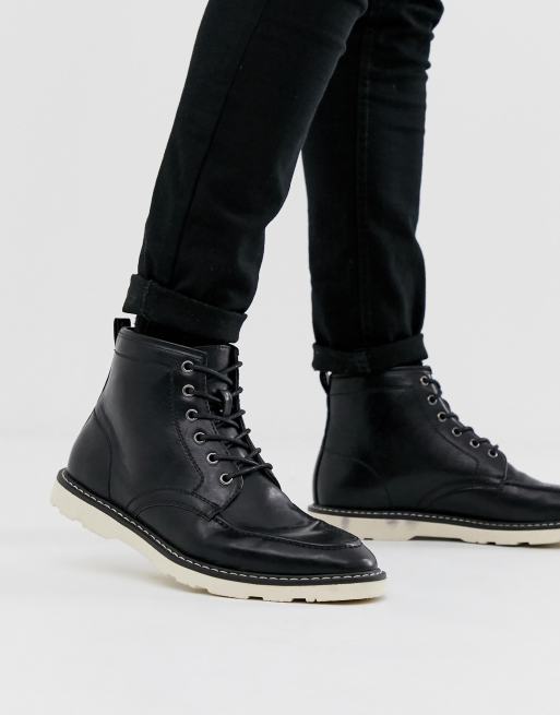 Mens black boots white sole sale