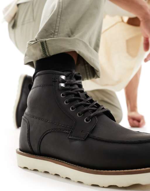 ASOS DESIGN lace up boots in black leather with contrast sole, 2 of 4