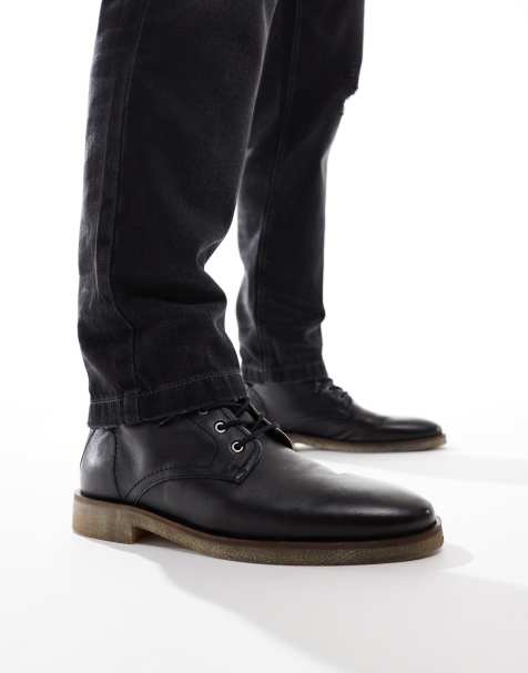 ASOS DESIGN lace up boots in black leather with natural sole - view 1