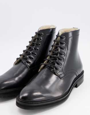 wide fit black borg lined lace up boots