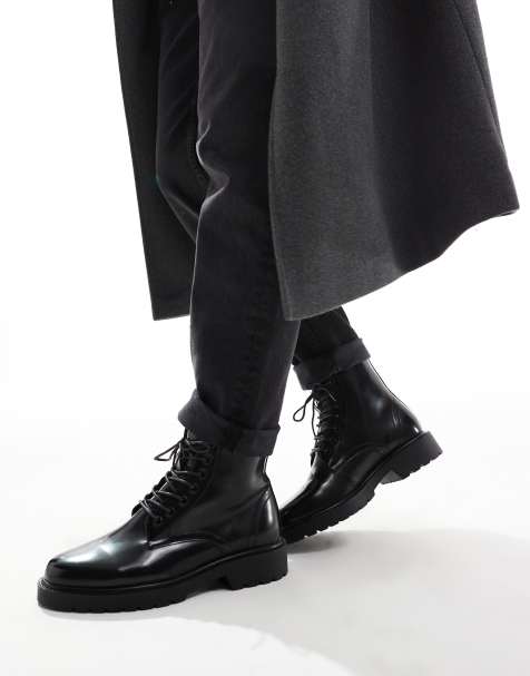 ASOS DESIGN lace up boots in black polish - view 1