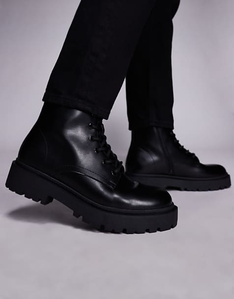 mens black lace up dress boots Pebbled Leather Lace-Up Boots for Tall Men in Black 16 / Black