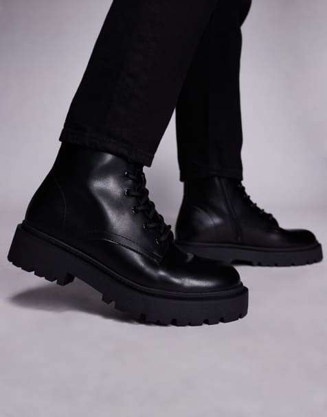 ASOS DESIGN lace up boots in black with chunky sole - view 1