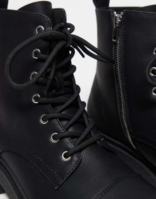 ASOS DESIGN lace up boots in black with silver hardware and cleated sole, 2 of 3