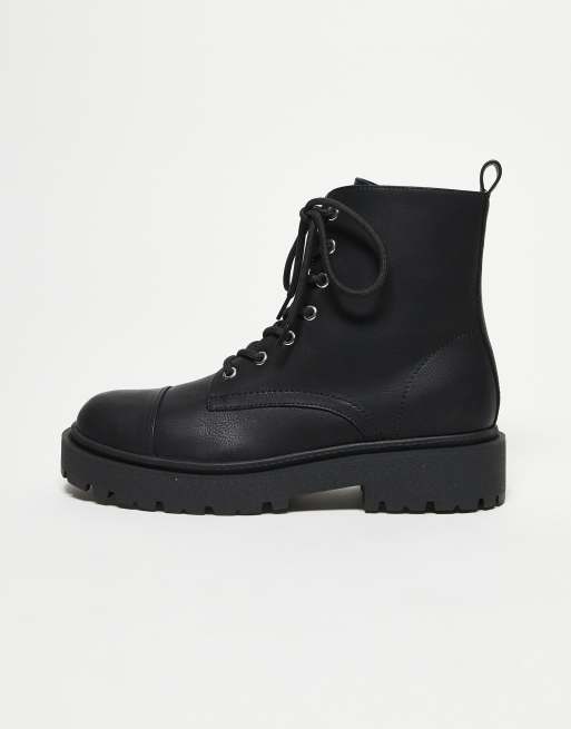 ASOS DESIGN lace up boots in black with silver hardware and cleated sole, 3 of 3