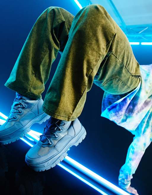 ASOS DESIGN lace up boots in blue faux suede with chunky sole, 2 of 4