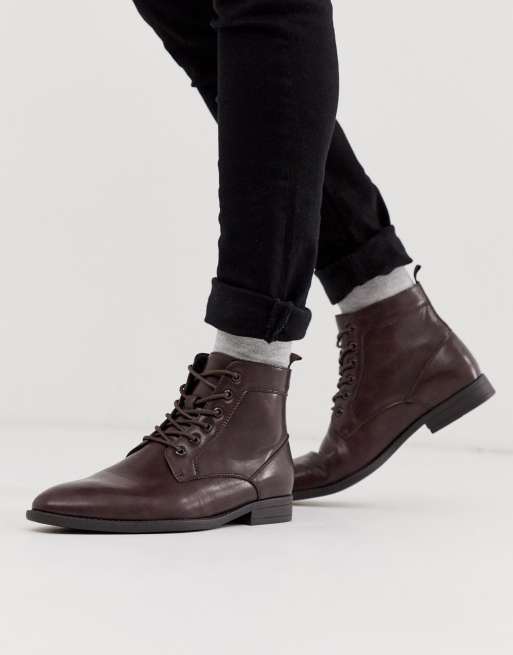 Asos brown leather clearance boots