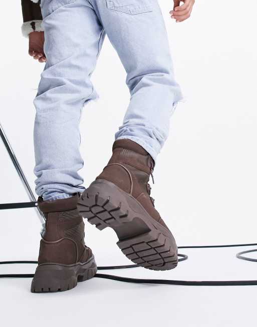 ASOS DESIGN lace up boots in brown faux suede on chunky sole, 2 of 4