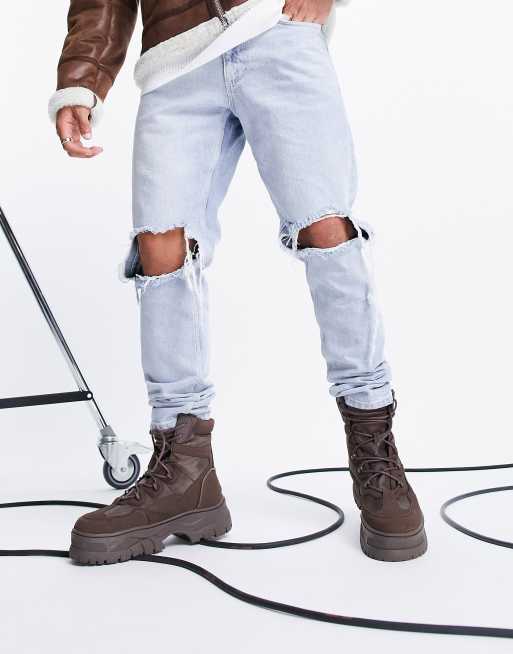 ASOS DESIGN lace up boots in brown faux suede on chunky sole, 4 of 4