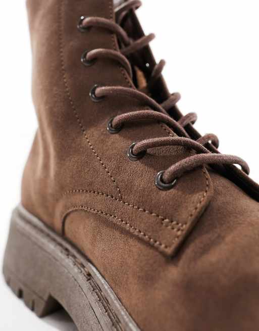 ASOS DESIGN lace up boots in brown faux suede with raised chunky sole, 4 of 4