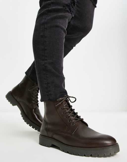 Lace up leather outlet boots with thick soles