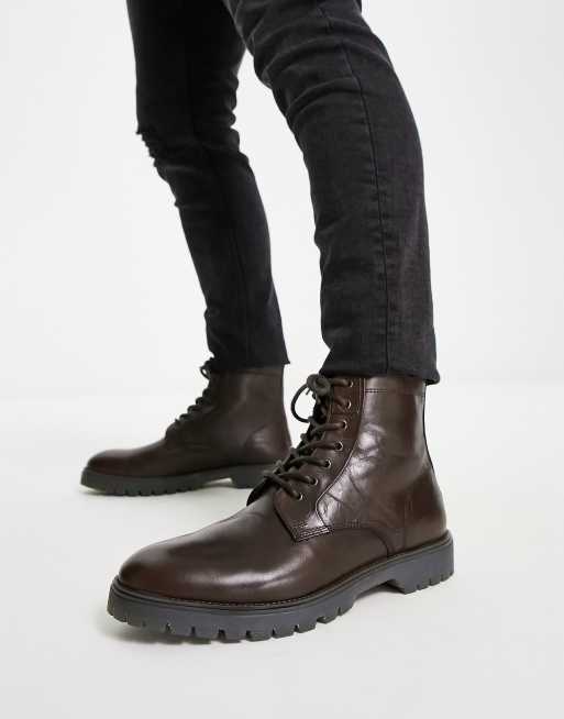 Leather sole store lace up boots