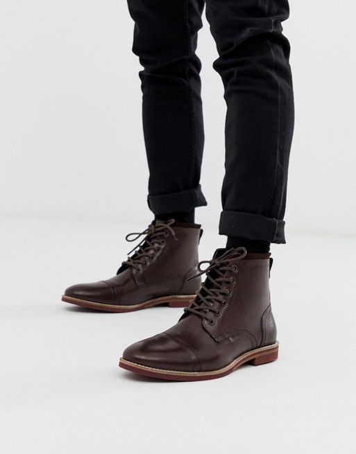 ASOS DESIGN lace up boots in brown leather with contrast sole | ASOS