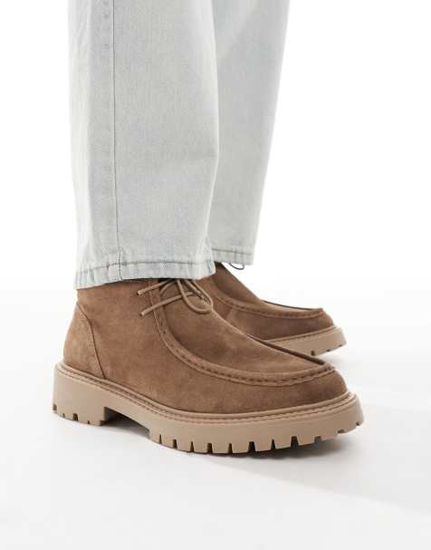 ASOS DESIGN lace up boots in brown suede with chunky sole and apron toe - view 1