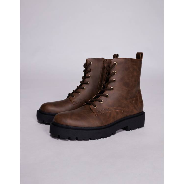 ASOS DESIGN lace up boots in brown with chunky sole | ASOS display picture 3
