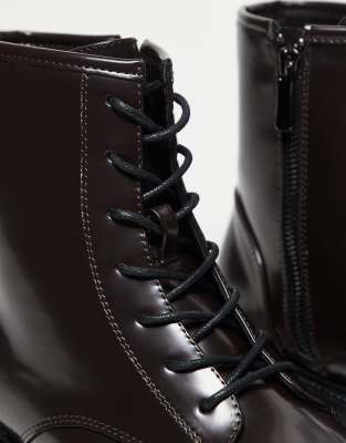 Asos Design Lace Up Boots In Red
