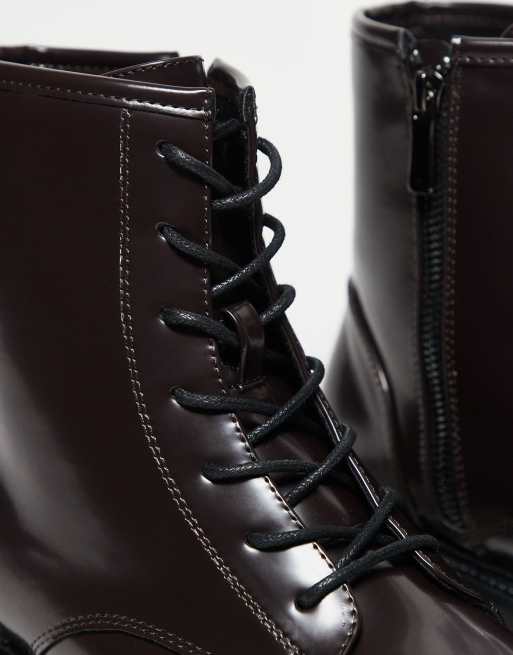 ASOS DESIGN lace up boots in burgundy polido with inner zip, 2 of 3