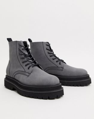 ASOS DESIGN lace up boots in grey faux 