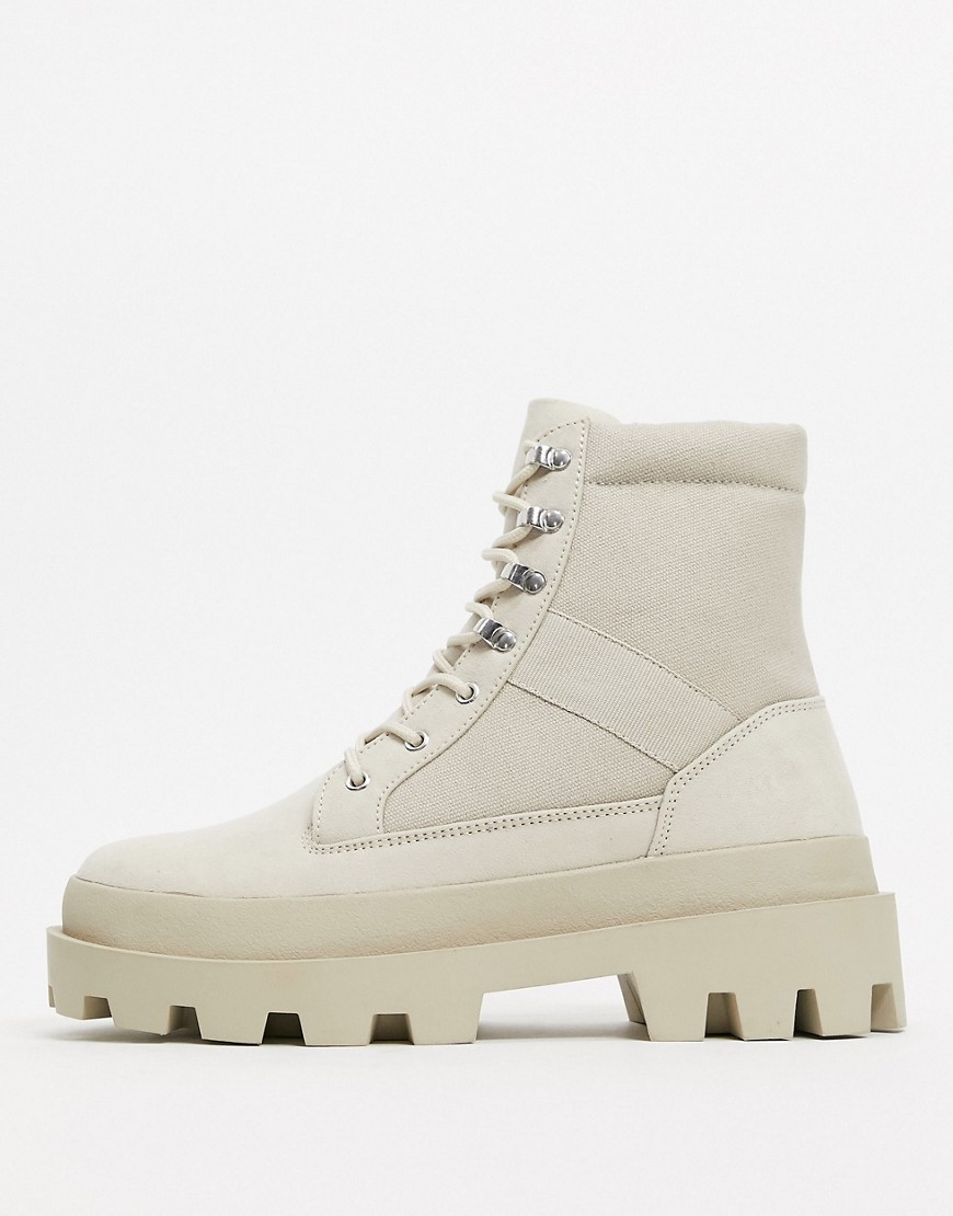 ASOS DESIGN lace up boots in stone faux suede with stone chunky sole