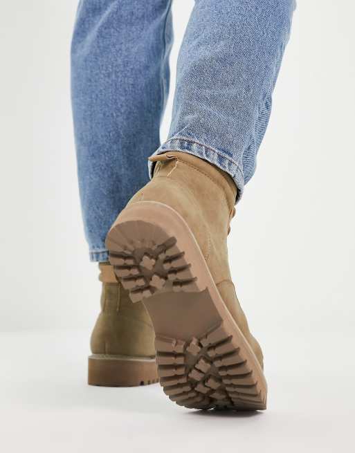 ASOS DESIGN lace up boots in stone faux suede with stone sole