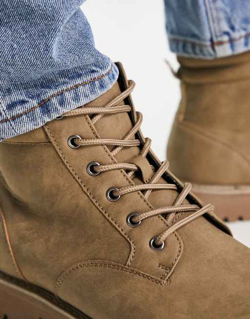 ASOS DESIGN lace up boots in stone faux suede with stone sole, 3 of 4