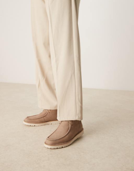 ASOS DESIGN lace-up boots in stone leather with apron stitch, 2 of 4