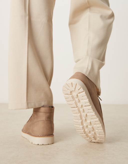 ASOS DESIGN lace-up boots in stone leather with apron stitch, 3 of 4