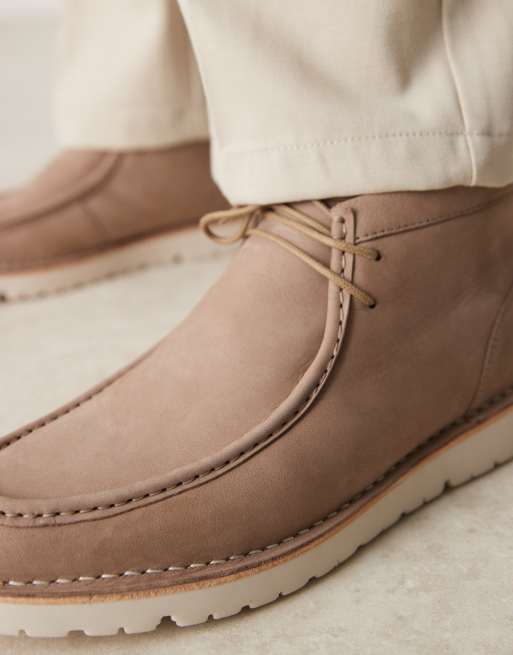 ASOS DESIGN lace-up boots in stone leather with apron stitch, 4 of 4