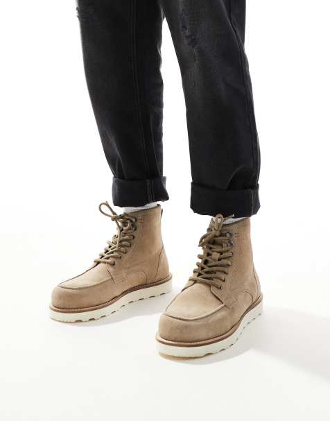 ASOS DESIGN lace up boots in  stone suede with contrast sole - view 1