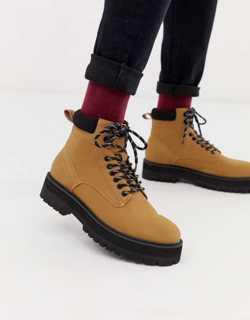 ASOS High Top Sneaker Boots In Tan With Straps