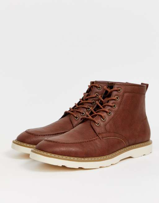 Tan boots white store sole