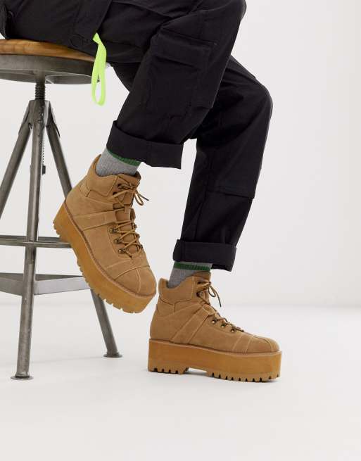 ASOS High Top Sneaker Boots In Tan With Straps