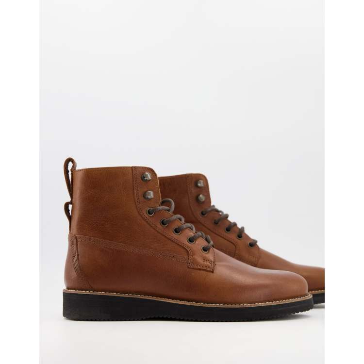 ASOS DESIGN lace up boots in tan leather on wedge sole