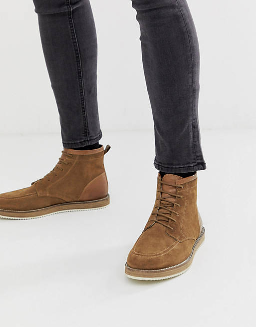 ASOS DESIGN lace up boots in tan suede with white sole | ASOS