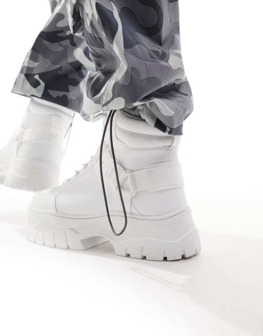 ASOS DESIGN lace up boots in white faux leather with chunky sole