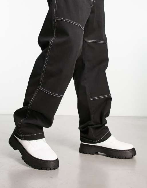 ASOS DESIGN lace up boots in white faux leather with contrast chunky sole, 2 of 4