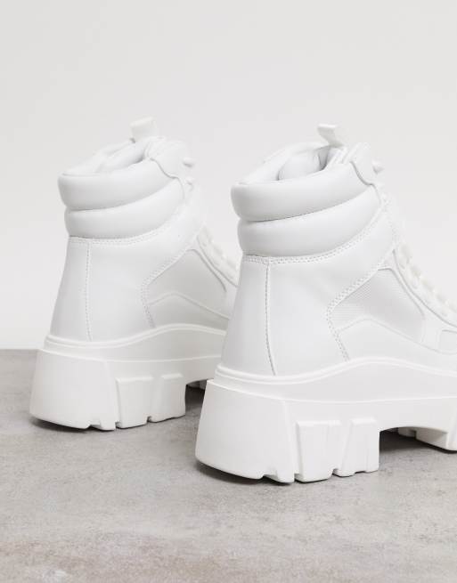 ASOS DESIGN lace up boots in white faux suede with chunky sole