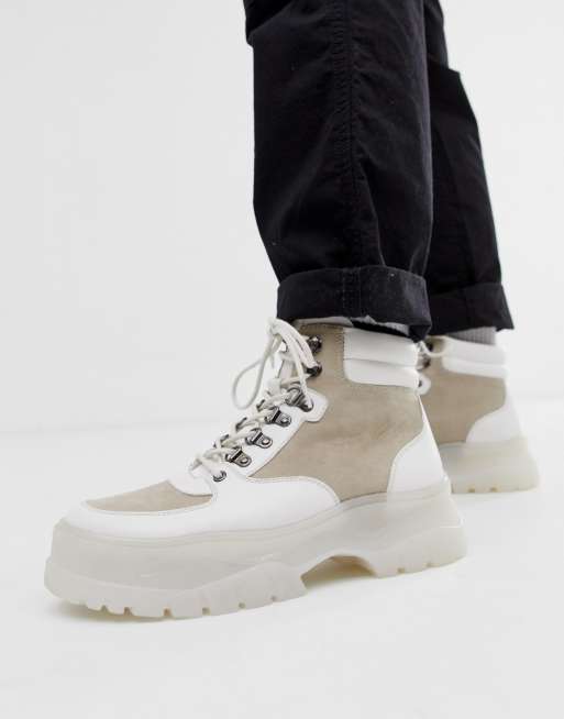 ASOS DESIGN lace up boots in white with white chunky sole | ASOS