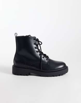 Asos Design Lace Up Boots With Chunky Sole In Black